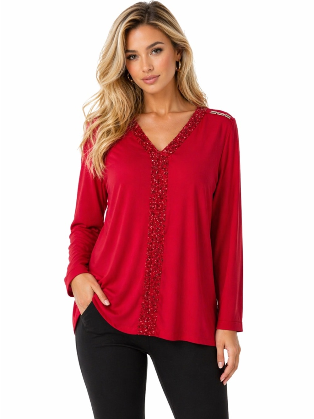 🔥🔥Valerie Steven’s Red Top With Sequence And Chain Link Shoulders Size M